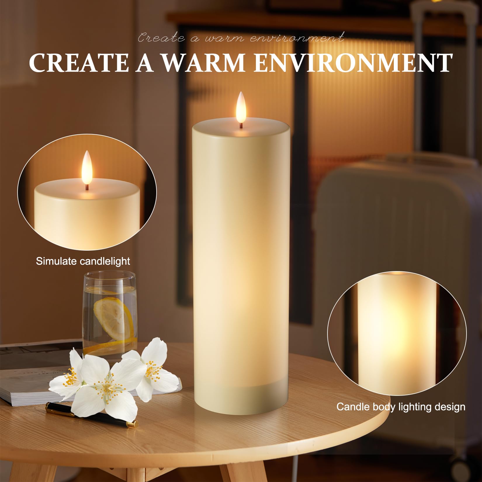 Aoxdwge 14''X4'' Flickering Pillar Candles With Remote, 1Pcs Extra Large Battery Operated Waterproof Led Candles With Timer, Led
